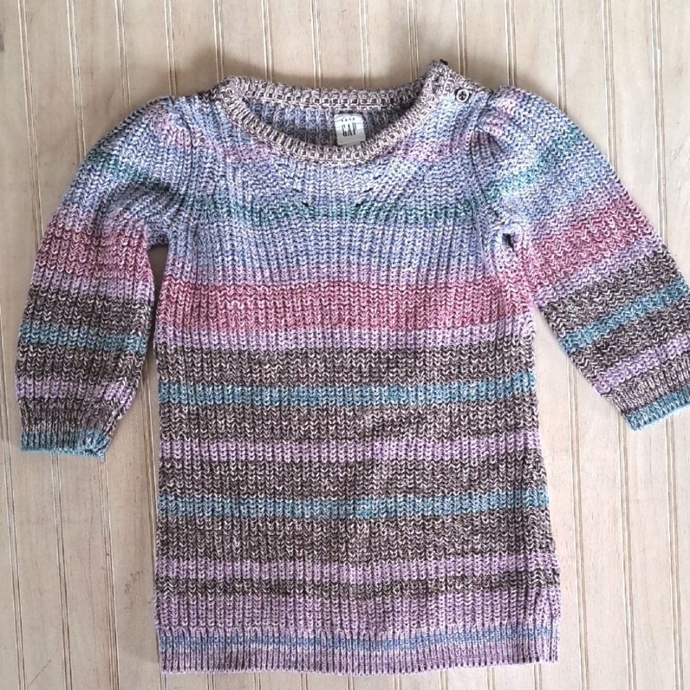 Baby GAP Multicolor Chunky Knit 100% Cotton Tweed Colorful Comfy Long Dress